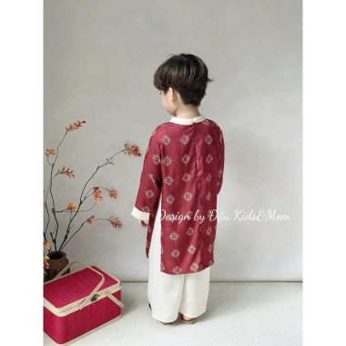 Áo Dài Tết bé trai 2.026 chất nhung mềm họa tiết hoa văn cổ điển, giảm giá 269k 7