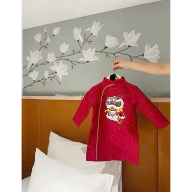Áo Dài Tết Bé Trai 9‑21kg Vải Nhung Lì Mềm Hoạ Tiết Đầu Lân – Kiểu Cách Tân AD50 5