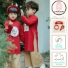 Áo dài tết bé trai, bé gái họa tiết thêu sắc nét + quần lụa cách tân - 190.000₫