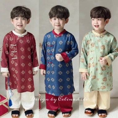 Áo Dài Tết Bé Trai CELINA BT6 Cách Tân Lụa Gấm Mềm Mịn Kèm Quần Giá 299.000 VNĐ