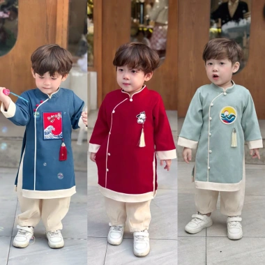 Áo Dài Tết Bé Trai CHICKBONG 8-35kg Lụa Nhung Gấm Cao Cấp Nhiều Màu 295.000₫ 2