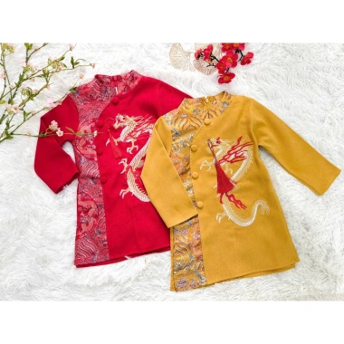 Áo dài tết bé trai CT04 Thêu Rồng Bay Lên - Nhung lì xịn, giá chỉ 139k