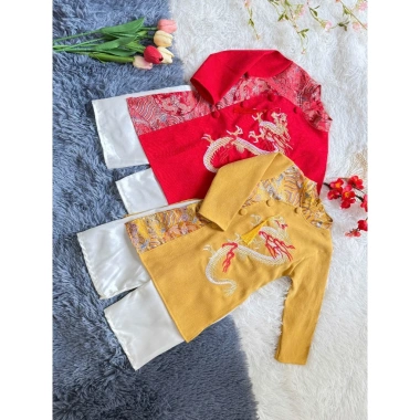Áo dài tết bé trai CT04 Thêu rồng bay - Nhung chéo xịn, giá chỉ 149.000đ 5