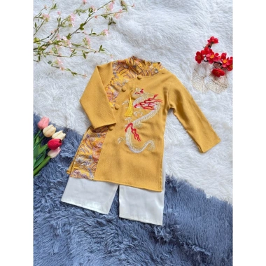 Áo dài tết bé trai CT04 Thêu rồng bay - Nhung chéo xịn, giá chỉ 149.000đ 6