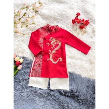 Áo dài tết bé trai CT04 Thêu rồng bay - Nhung chéo xịn, giá chỉ 149.000đ 7