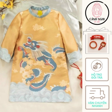 Áo dài Tết bé trai đồ lễ hội họa tiết rồng bay Cảnh Nghi, chất tơ mềm mịn, thiết kế cách tân, giảm giá 22% - 171.999₫