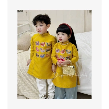 Áo dài Tết bé trai & gái Dung Kids - Thiết kế cổ truyền con giáp, size 1‑10 tuổi, chất liệu mềm mại, đồ Tết giá ưu đãi 192k
