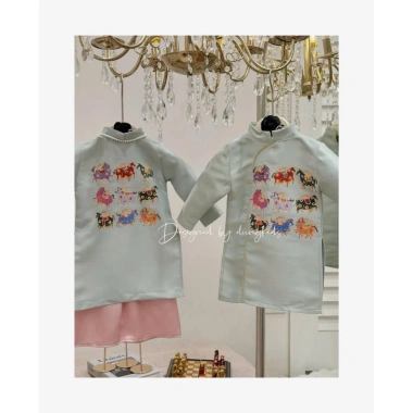 Áo dài Tết bé trai & gái Dung Kids - Thiết kế cổ truyền con giáp, size 1‑10 tuổi, chất liệu mềm mại, đồ Tết giá ưu đãi 192k