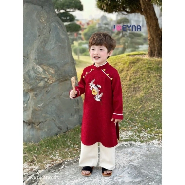 Áo Dài Tết Bé Trai JOEYNA Thêu Hạc Nổi Bật, chất liệu cao cấp mềm mại, size 8‑24kg, giảm giá 355k