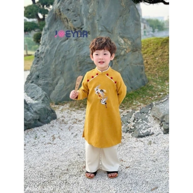 Áo Dài Tết Bé Trai JOEYNA Thêu Hạc Nổi Bật, chất liệu cao cấp mềm mại, size 8‑24kg, giảm giá 355k