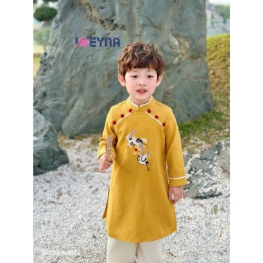 Áo Dài Tết Bé Trai JOEYNA Thêu Hạc Nổi Bật, chất liệu cao cấp mềm mại, size 8‑24kg, giảm giá 355k