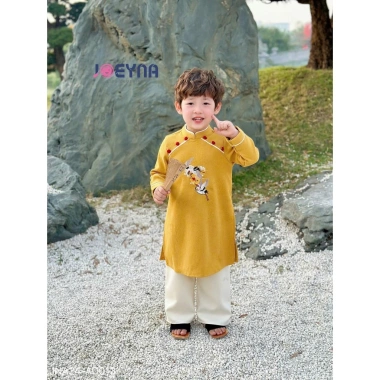 Áo Dài Tết Bé Trai JOEYNA Thêu Hạc Nổi Bật, chất liệu cao cấp mềm mại, size 8‑24kg, giảm giá 355k