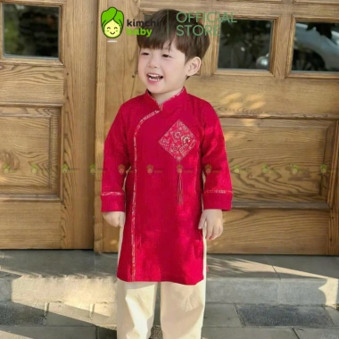 Áo Dài Tết Bé Trai KimchiBaby Vải Nhung Lì Cao Cấp Cách Tân AD26 11-30KG Không Kèm Quần - 119.900₫