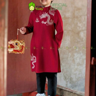 Áo Dài Tết Bé Trai KimchiBaby Vải Nhung Lì Cao Cấp Cách Tân AD26 11-30KG Không Kèm Quần - 119.900₫