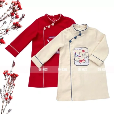Áo dài tết bé trai màu đỏ kem thêu hạc mẫu OH KIDS OH25 - Giá 175.000 VND