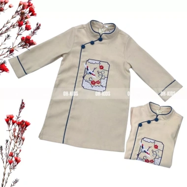 Áo dài tết bé trai màu đỏ kem thêu hạc mẫu OH KIDS OH25 - Giá 175.000 VND