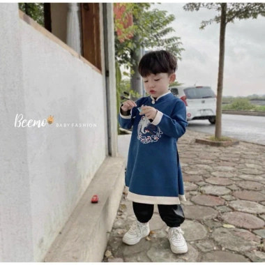 Áo dài Tết bé trai PT17 cách tân tafta mềm mịn thêu họa tiết cúc đính lịch thiệp 175k 2