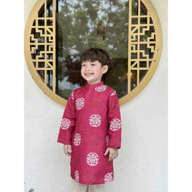 Áo dài Tết bé trai PT17 cách tân tafta mềm mịn thêu họa tiết cúc đính lịch thiệp 175k 6