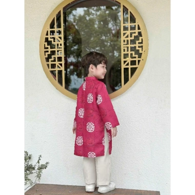 Áo dài Tết bé trai PT17 cách tân tafta mềm mịn thêu họa tiết cúc đính lịch thiệp 175k 8