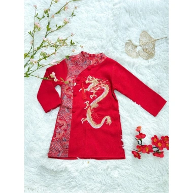 Áo dài tết bé trai thêu rồng bay, chất nhung chéo xịn, thiết kế độc đáo, độ bền cao, size 8‑28kg, giảm giá 149.000đ, giá ưu đãi, trang phục lễ hội