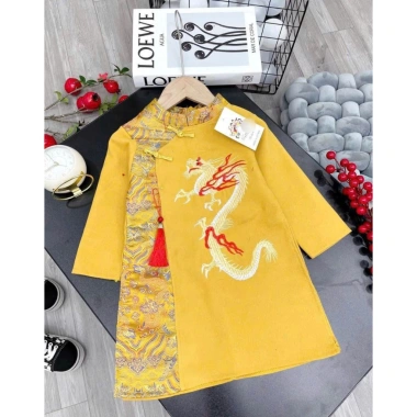 Áo dài tết bé trai thêu rồng bay lên nhung xịn Giá 150.000 giảm từ 184.500