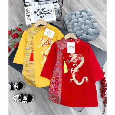 Áo dài tết bé trai thêu rồng bay lên nhung xịn Giá 150.000 giảm từ 184.500