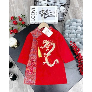 Áo dài tết bé trai thêu rồng bay lên nhung xịn Giá 150.000 giảm từ 184.500