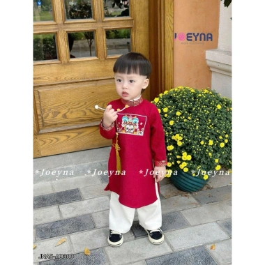 Áo Dài Tết Bé Trai Thiên Ý Phối Gấm Joeyna - Chất Cao Cấp, Size 8-23kg, Giá 375.000₫
