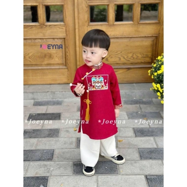 Áo Dài Tết Bé Trai Thiên Ý Phối Gấm Joeyna - Chất Cao Cấp, Size 8-23kg, Giá 375.000₫