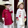 Áo dài tết bé trai Tường An đỏ kem - Bảo Long, gấm dệt Vân Sơn mềm, form đẹp bảnh, siu sang - 292k