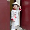 Áo dài tết bé trai Tường An đỏ kem - Bảo Long, gấm dệt Vân Sơn mềm, form đẹp bảnh, siu sang - 292k 5