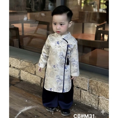 Áo dài Tết cách tân bé trai thêu ngựa lụa gấm 10-30kg - Tiệm Nhà Sam 109k 6