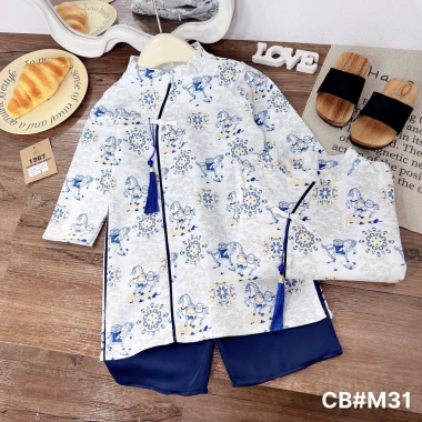 Áo dài Tết cách tân bé trai thêu ngựa lụa gấm 10-30kg - Tiệm Nhà Sam 109k 8