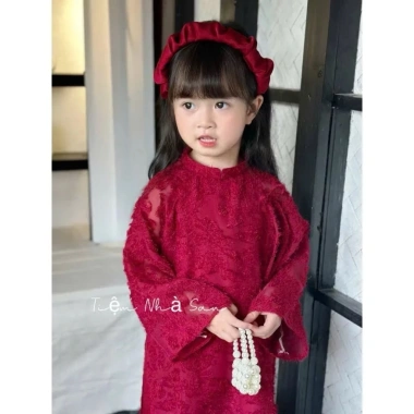 Áo Dài Tết Cách Tân Gấm Hoa Đỏ cho Bé Gái 10-30kg - Giảm còn 225k 3