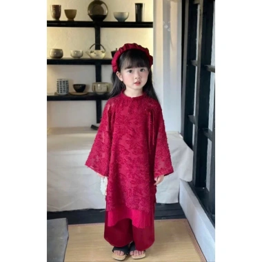 Áo Dài Tết Cách Tân Gấm Hoa Đỏ cho Bé Gái 10-30kg - Giảm còn 225k 4