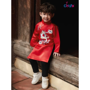 Áo dài tết cách tân hình Rồng mây Chippo cho bé trai 3‑12 tuổi, chất liệu thoáng mát, giá ưu đãi 236k 2