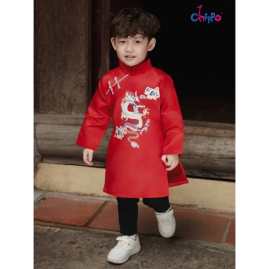 Áo dài tết cách tân hình Rồng mây Chippo cho bé trai 3‑12 tuổi, chất liệu thoáng mát, giá ưu đãi 236k 5
