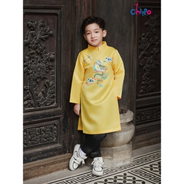Áo dài tết cách tân hình Rồng mây Chippo cho bé trai 3‑12 tuổi, chất liệu thoáng mát, giá ưu đãi 236k 7