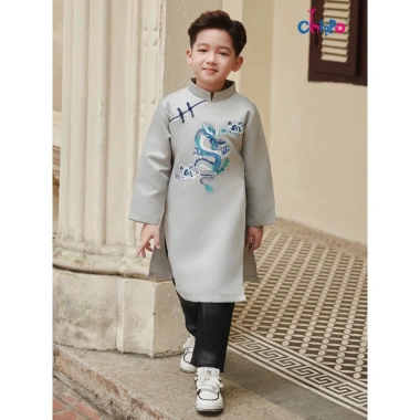 Áo dài tết cách tân hình Rồng mây Chippo cho bé trai 3‑12 tuổi, chất liệu thoáng mát, giá ưu đãi 236k 9