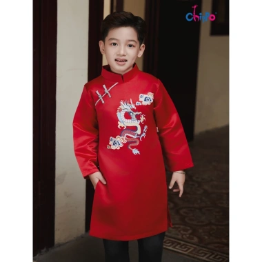 Áo dài tết cách tân hình Rồng mây Chippo cho bé trai 3‑12 tuổi, chất liệu thoáng mát, giá ưu đãi 236k 10