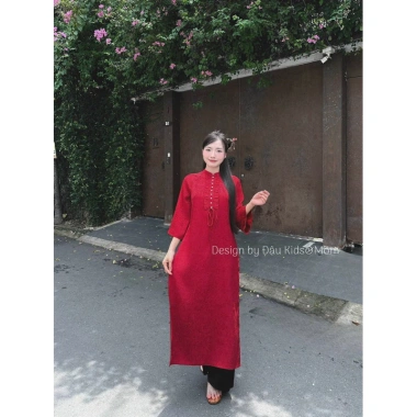 Áo dài Tết Cát Tường lụa gấm cho mẹ & bé, kèm quần đen Đậu Kids&Mom - 290k 7