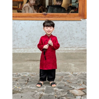 Áo dài Tết Cát Tường lụa gấm cho mẹ & bé, kèm quần đen Đậu Kids&Mom - 290k 9