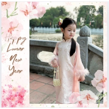 Áo dài Tết cho bé iu 1 phoi tơ sống, tay lông sang trọng, dễ thương - Giảm 22% còn 369.000đ