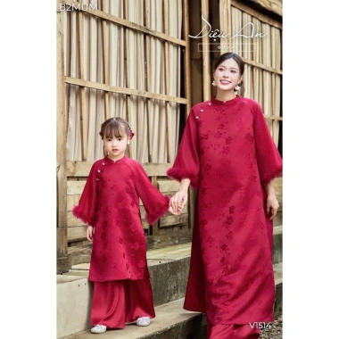 Áo dài Tết cho bé iu 1 phoi tơ sống, tay lông sang trọng, dễ thương - Giảm 22% còn 369.000đ