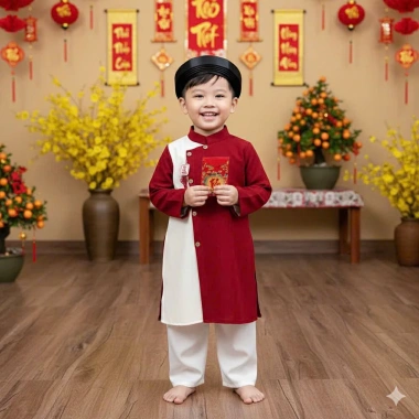 Áo dài tết đỏ cho bé trai 10-30kg - Rực rỡ ngày xuân, giảm giá 125.000 dong 2