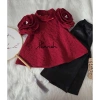 Áo Dài Tết Gấm Đỏ Tay Hoa Quần Lụa Set Sườn Xám Đỏ cho Mẹ & Bé HANNAHBABY 370k 3