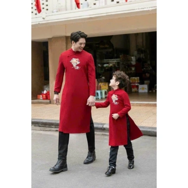 Áo dài tết gia đình đỏ tay trắng may mắn Nguyệt Hạ - AD002 160k 4 Áo dài tết gia đình đỏ tay trắng may mắn Nguyệt Hạ - AD002 160k 4