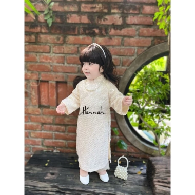 Áo Dài Tết Kem Kim Sa Sang Chảnh cho Mẹ và Bé 9-35kg - HANNAHBABY giá 440k 3