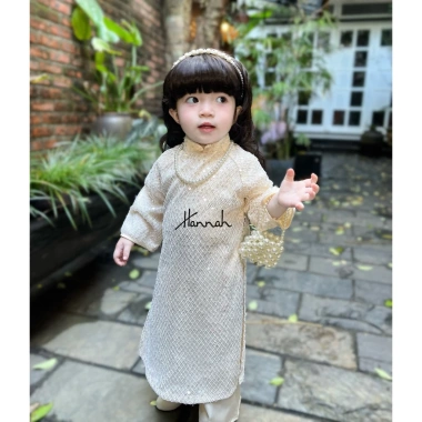 Áo Dài Tết Kem Kim Sa Sang Chảnh cho Mẹ và Bé 9-35kg - HANNAHBABY giá 440k 4