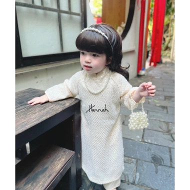 Áo Dài Tết Kem Kim Sa Sang Chảnh cho Mẹ và Bé 9-35kg - HANNAHBABY giá 440k 5
